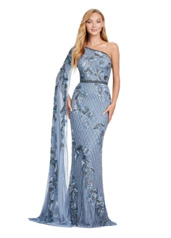 11434 One Shoulder Fully Beaded Gown with Floor Length Sleeve