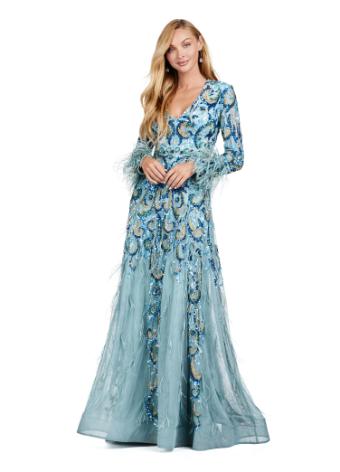 11435 Long Sleeve A-Line Gown with Feather Details