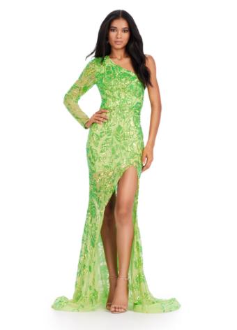 11442 One Sleeve Sequin Gown with Left Leg Slit