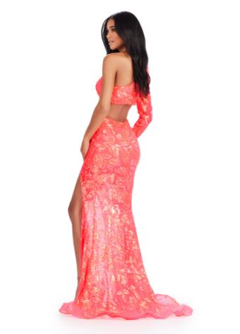 11442 One Sleeve Sequin Gown with Left Leg Slit