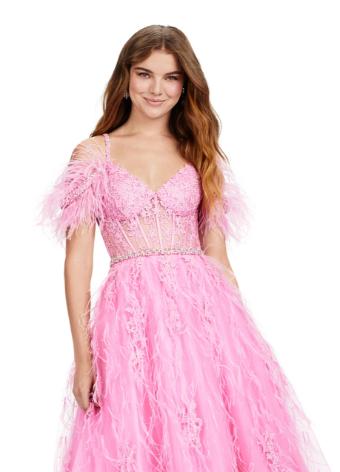 11447 Corset Bustier Gown with Applique and Feathers