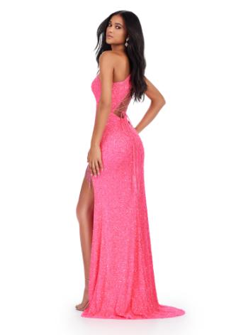11449 Sequin One Shoulder Gown with Asymmetrical Lace Up Back