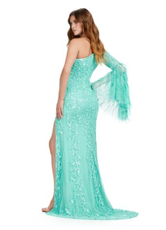 11452 One Shoulder Fully Sequin Gown with Bell Sleeve