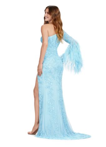 11452 One Shoulder Fully Sequin Gown with Bell Sleeve