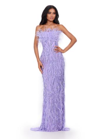 11453 Strapless Fully Beaded Gown with Feathers