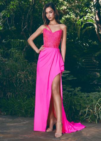 11454 One Shoulder Jersey Gown with Fully Beaded Bustier