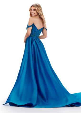 11458 Fully Beaded Strapless Gown with Off Shoulder Draping and Taffeta Overskirt