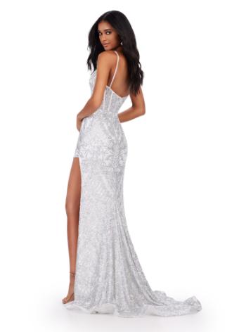 11464 Spaghetti Strap Stretch Sequin Gown with Deep V-Neckline and Side Slit