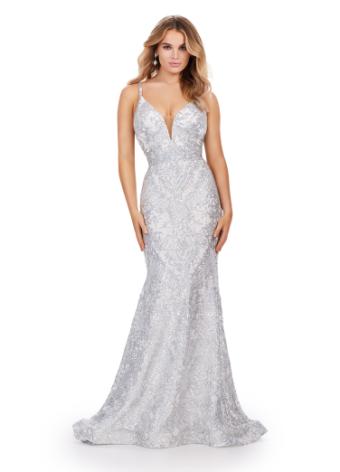 11466 Spaghetti Strap V-Neck Stretch Sequin Gown with Low Back