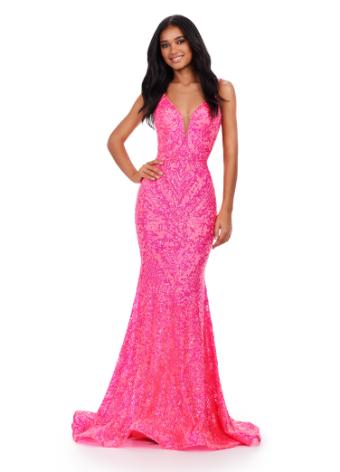 11466 Spaghetti Strap V-Neck Stretch Sequin Gown with Low Back