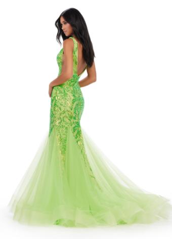 11472 V-Neck Stretch Sequin Gown with Pleated Tulle Mermaid Skirt