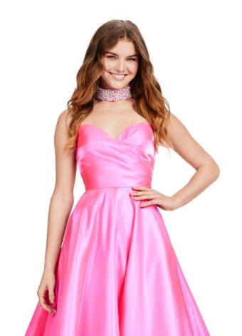 11473 Strapless Satin Ball Gown with Beaded Choker