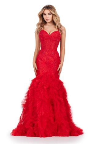 11475 Spaghetti Strap Gown with Corset Bustier and Ruffled Tulle Skirt