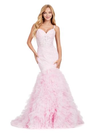 11475 Spaghetti Strap Gown with Corset Bustier and Ruffled Tulle Skirt