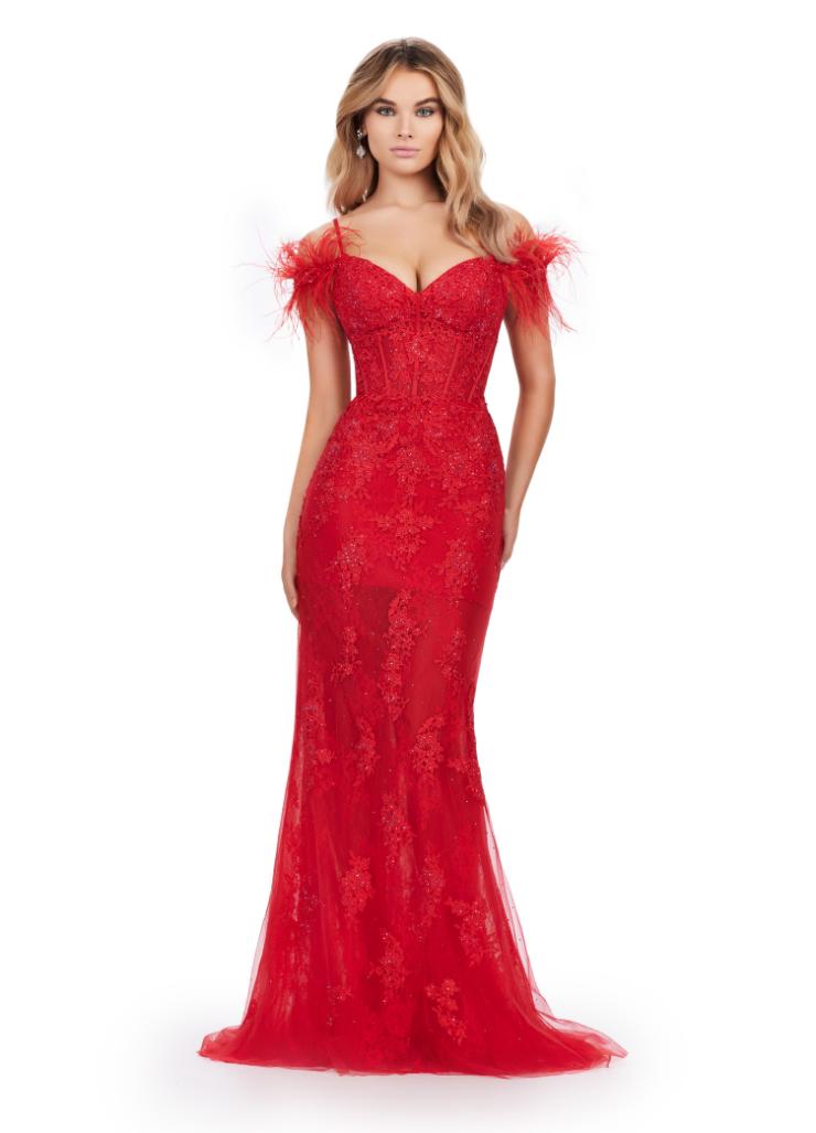 Ashley Lauren 11335 Spaghetti Strap Applique Gown with Detachable