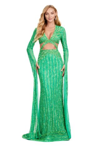 11485 Fully Beaded Gown with Cut Outs and Floor Length Sleeves