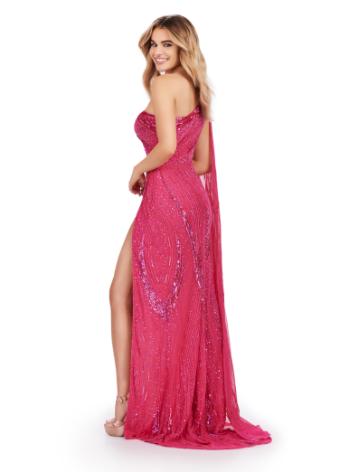 11486 One Shoulder Fully Beaded Gown with Cape