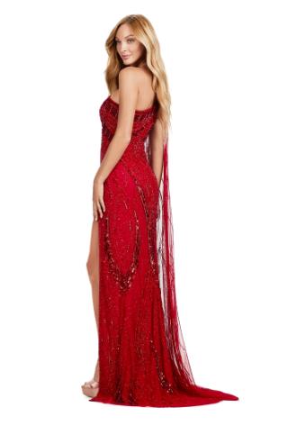 11486 One Shoulder Fully Beaded Gown with Cape