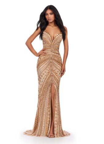 11488 Fully Beaded Strapless Gown With Center Slit