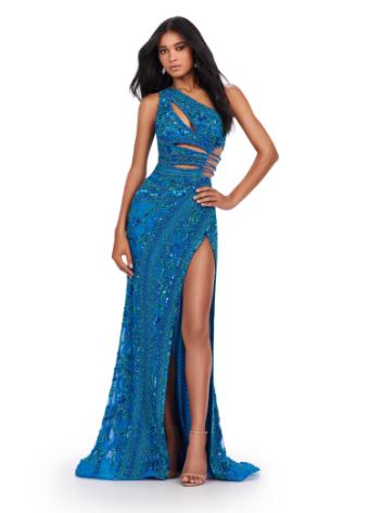 11489 One Shoulder Sequin Gown with Cut Outs