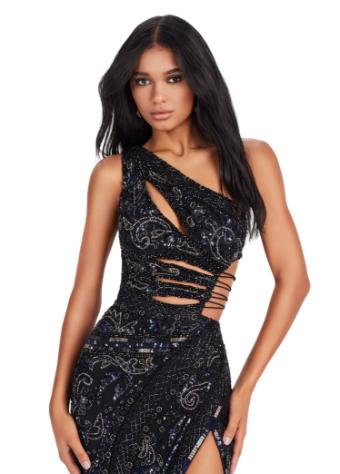 11489 One Shoulder Sequin Gown with Cut Outs