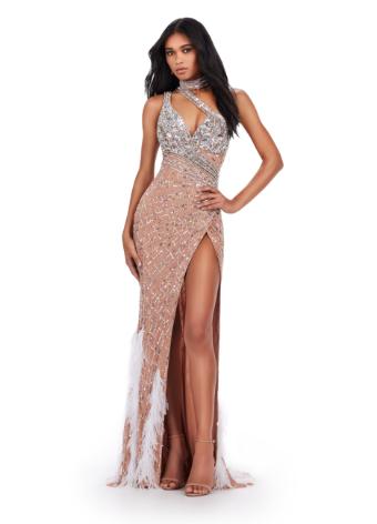 11492 One Shoulder Fully Beaded Gown with Slit