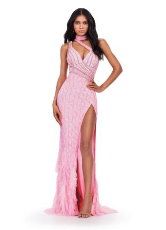 11492 One Shoulder Fully Beaded Gown with Slit