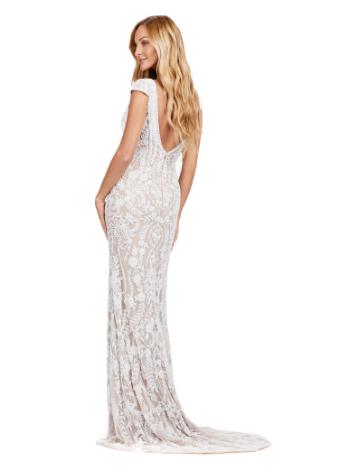11497 Fully Beaded V-Neck Evening Gown with Cap Sleeves and Center Slit