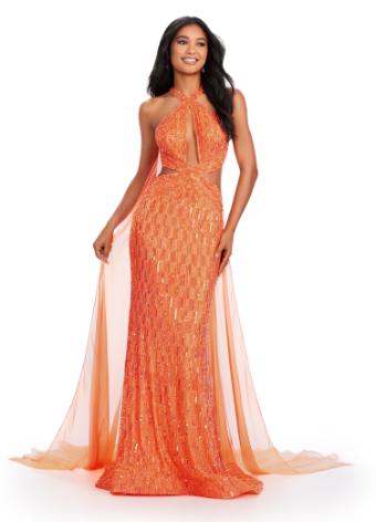 11499 Fully Beaded Gown with Cut Outs and Capes