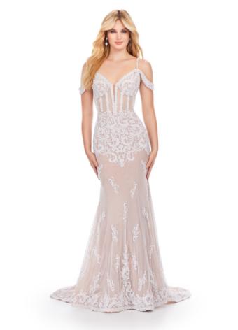 11506 Beaded Gown with Corset Bustier and Off Shoulder Straps