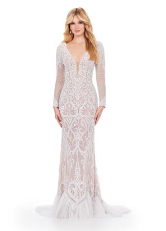 11507 Long Sleeve Beaded Gown with Illusion Open Back