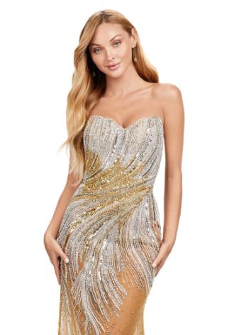 11509 Gold and Silver Beaded Strapless Gown