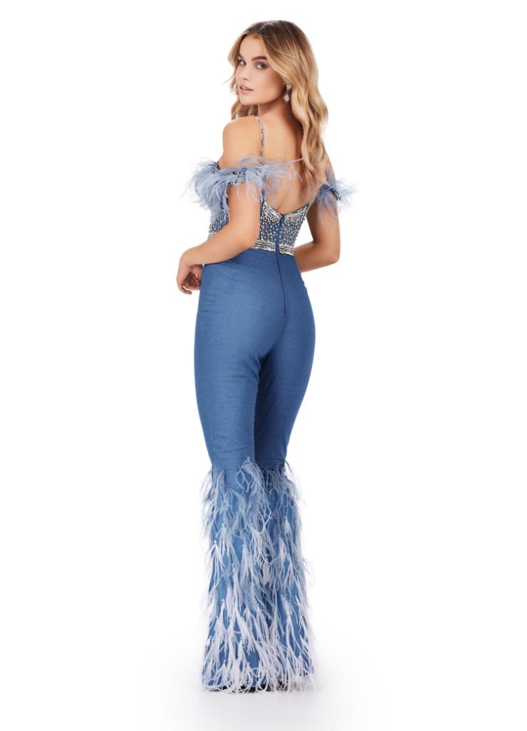 ASHLEYlauren - Denim Two Piece Gown with Fully Beaded Bustier 