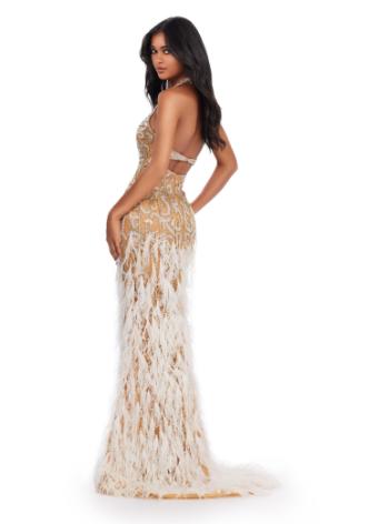 11514 Fully Beaded Gown with Fringe and Feathers