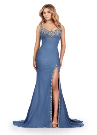 11515 Denim Gown with Beaded Accents