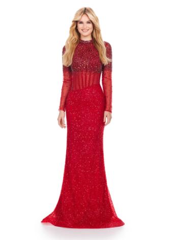 11522 Long Sleeve Beaded Gown with Exposed Corset Bustier
