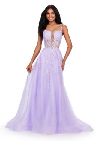 11526 Spaghetti Strap Gown with V-Neckline and Glitter Tulle Skirt
