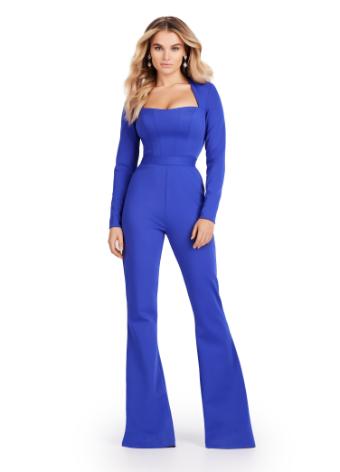 11530 Long Sleeve Scuba Jumpsuit with Square Neck