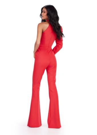 11531 One Shoulder Scuba Jumpsuit with Puff Sleeve