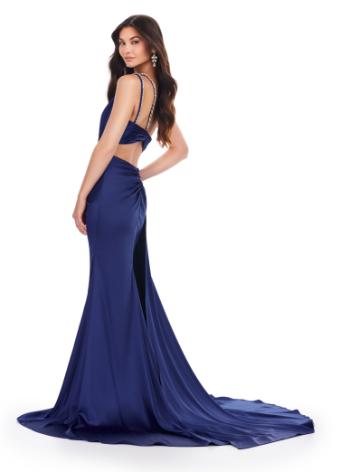11537 One Shoulder Draped Satin Gown with Beading