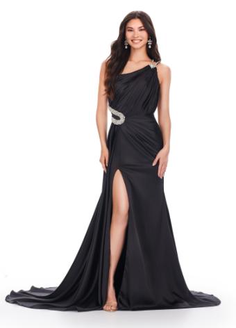 11537 One Shoulder Draped Satin Gown with Beading