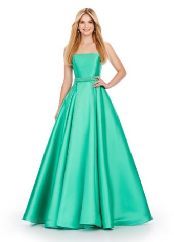 11540 Spaghetti Strap Mikado Ball Gown with Beaded Straps and Belt
