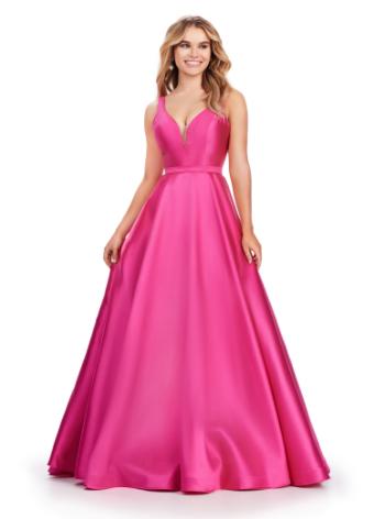 11541 V-Neck Mikado Gown with Sweeping Train
