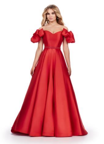 11542 Off Shoulder Mikado Ball Gown with Puff Sleeves