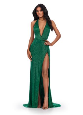 11547 Liquid Beaded Gown with Open Back and Left Leg Slit