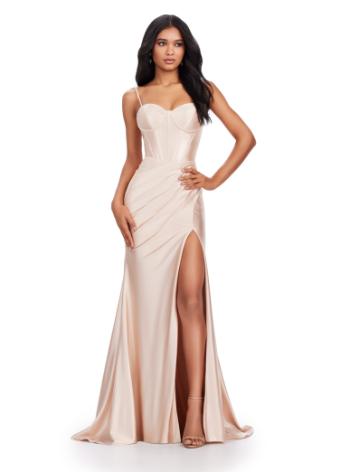 11549 Spaghetti Strap Dress with Corset Bustier and Slit