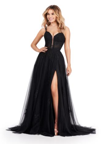 11558 Spaghetti Strap A-Line Gown with Lace Applique