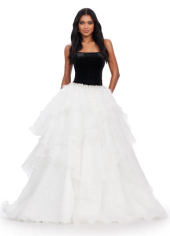 11564 Organza Ball Gown with Velvet Bustier and Beaded Details