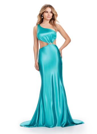 11577 Satin Gown with Cut Outs and Beaded Details