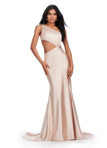 11577 Satin Gown with Cut Outs and Beaded Details